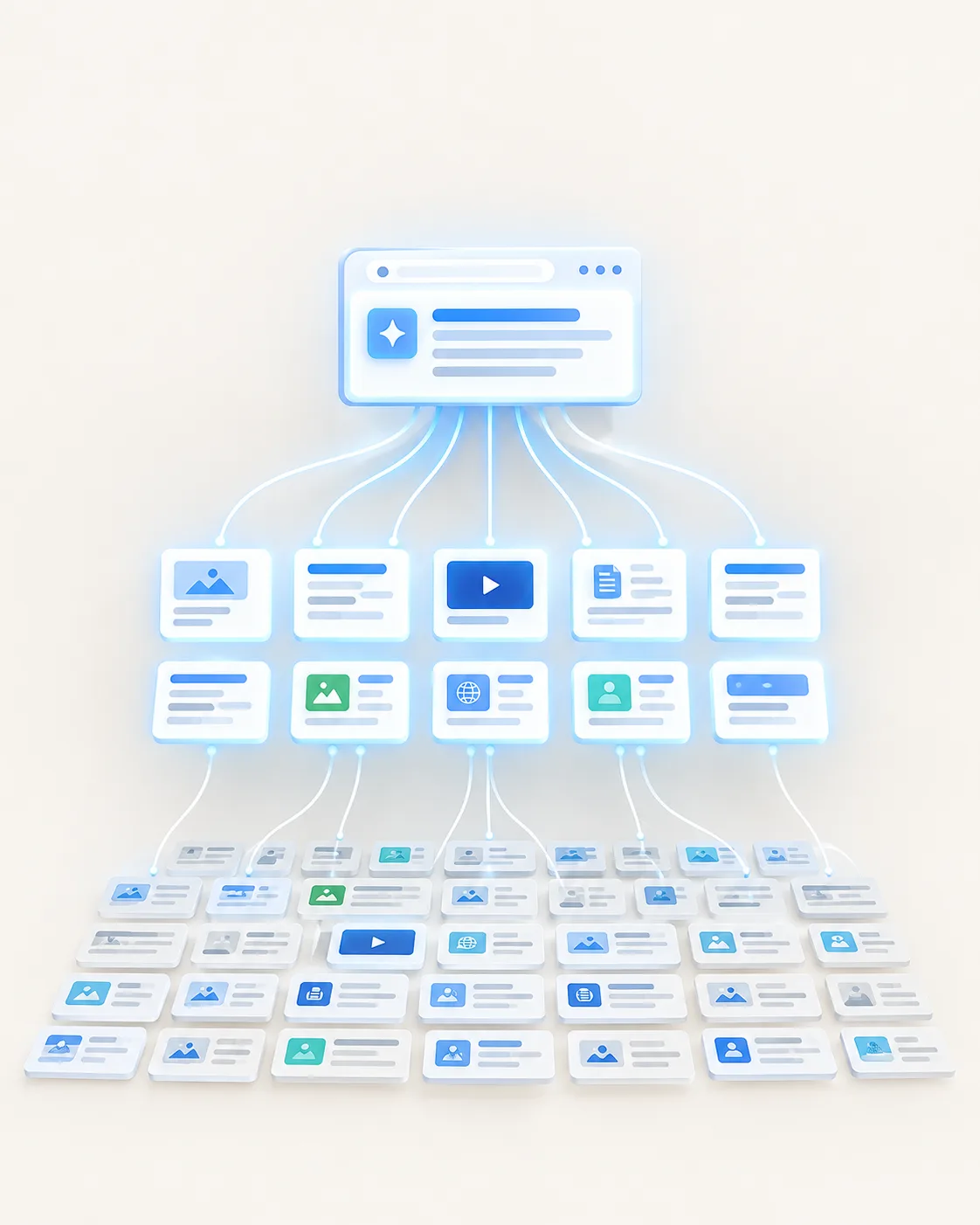 Schéma des pages bien classées et d'une vidéo qui alimentent un aperçu IA de Google